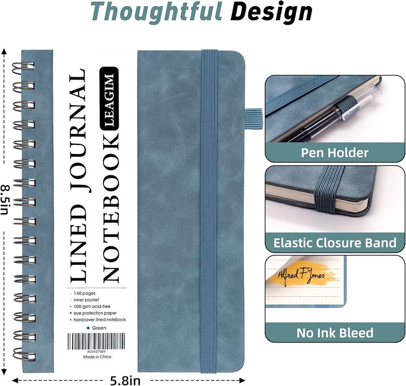 LEAGIM Lined Spiral Journal Notebook for Women & Men, College Ruled Hardcover Notebook for Work & Note Taking, Journals for Writing, 100 GSM, Business, School, 140 Pages, A5(5.8"x8.5") - Green - Image 4